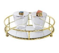 Золотой металлический поднос с зеркалом