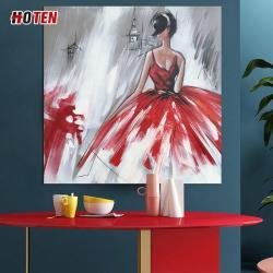 Рручная роспись "Женское красное платье", масло