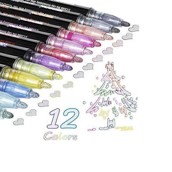 Набор блестящих маркеров, 12 цветов, для металла, стекла и альбомов (арт. 21101953)