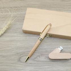 Подарочный набор из бука: USB-флешка и шариковая ручка, с гравировкой логотипа (арт. 2611605)