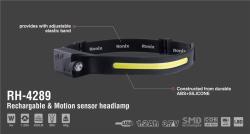 Налобный фонарь Ronix RH-4289, 5W, аккумуляторный, датчик движения, 350 люмен (арт. 25-18031180)