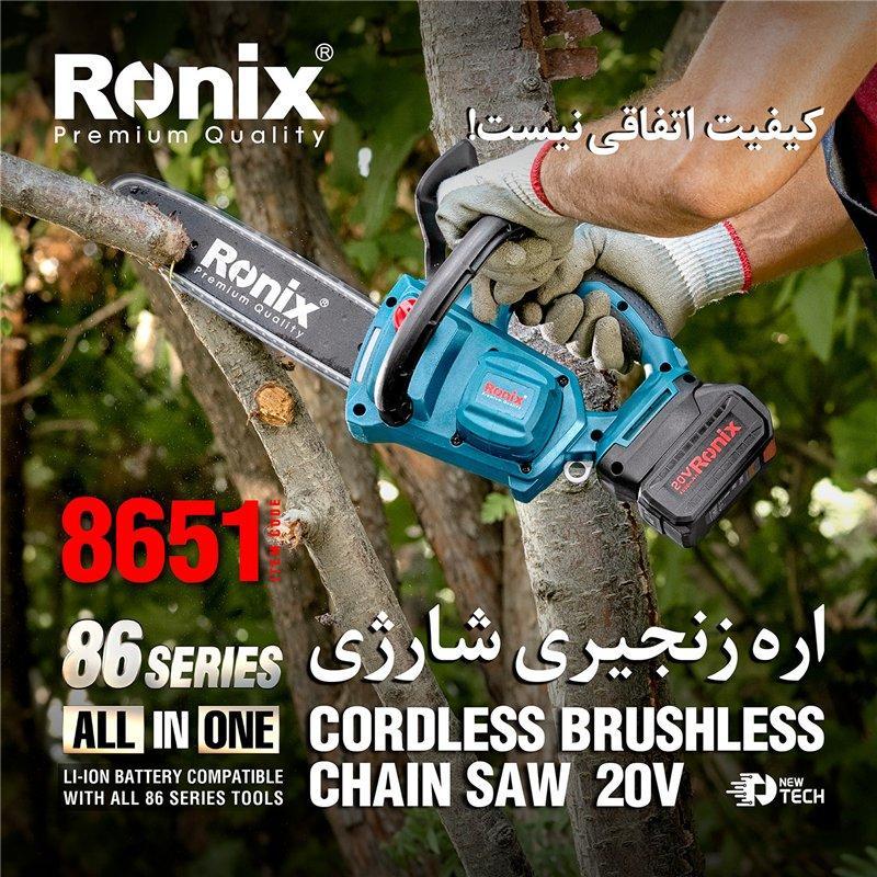 Аккумуляторная цепная пила Ronix 8651, 20V, 25 см, мощная и портативная (арт. 25-18031210)