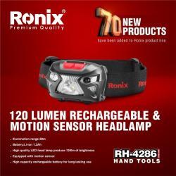 Аккумуляторный налобный фонарь Ronix, с датчиком движения, белый и красный свет (арт. 25-18031274)