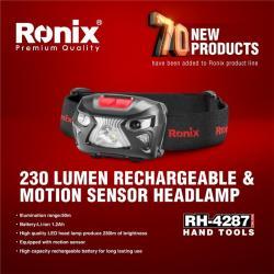 Аккумуляторный налобный фонарь Ronix, с датчиком движения, белый и красный свет (арт. 25-18031274)