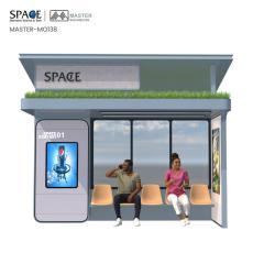 Автобусная остановка из зеленой стали с LED-панелью для рекламы (арт. 25-3071776)