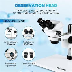 Бинокулярный стереомикроскоп с LED-подсветкой, увеличение 3.5X-50X, дополнительные объективы 0.5X (арт. 25-9071927)