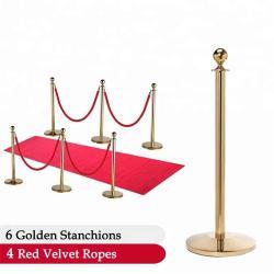 Барьер для контроля толпы стальной с золотым столбом и красным канатом (арт. 25-5085959)
