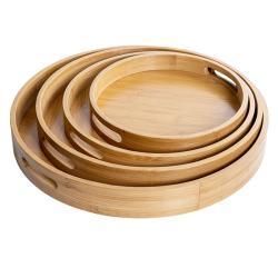 Поднос деревянный круглый с ручками для чая бамбук (арт. 25-5086095)