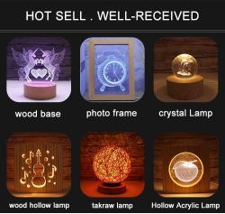 Настольная лампа 3D с деревянным основанием и LED (арт. 25-19085223)