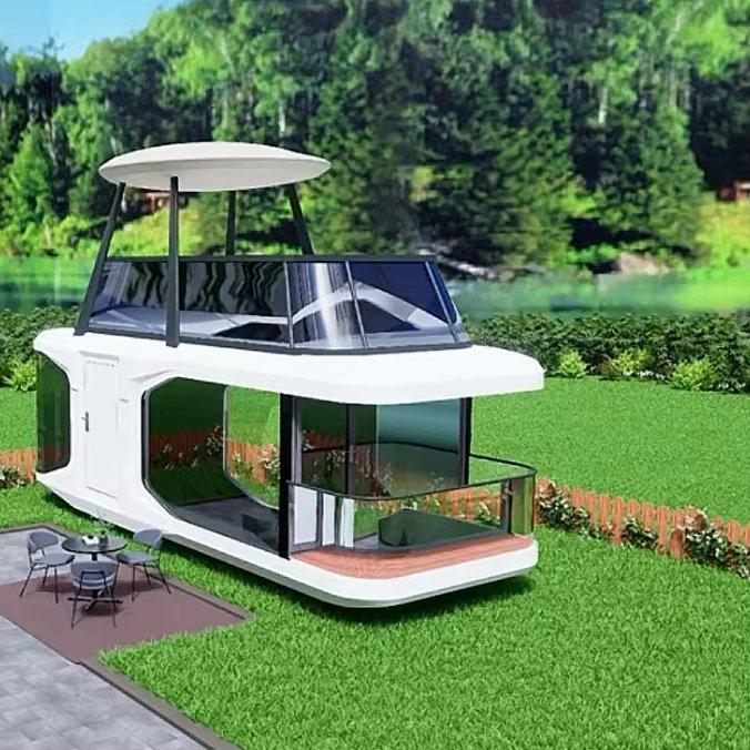 Домик с мансардой и зеленой крышей для экожизни (арт. 26-1090104)