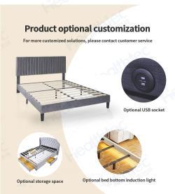 Кровать с мягким изголовьем и деревянным каркасом светло-серая (арт. 26-1702089)