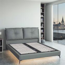 Кровать кожаная двуспальная низкая деревянная (арт. 26-1702101)