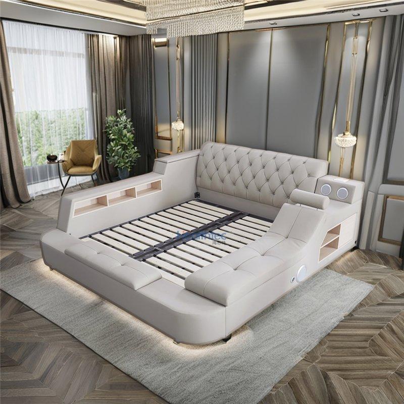 Кровать кожаная умная с хранилищем для спальни (арт. 26-1702116)