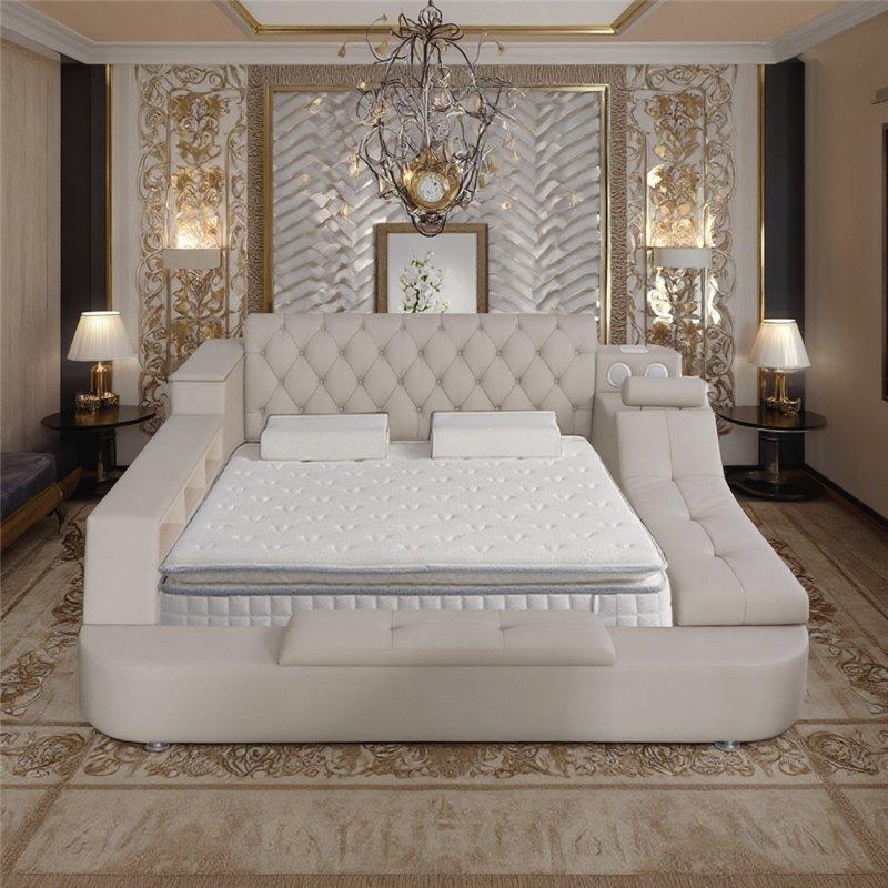 Кровать с кожаным изголовьем и USB для спальни (арт. 26-1702134)