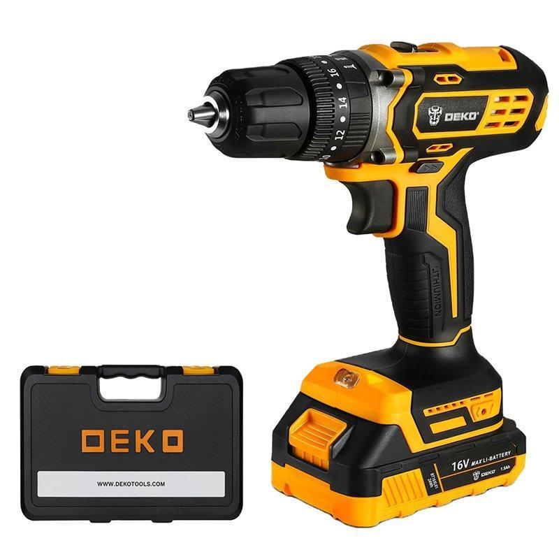 Deko аккумуляторная ударная дрель 16В для дерева и металла (арт. 26-2402057)